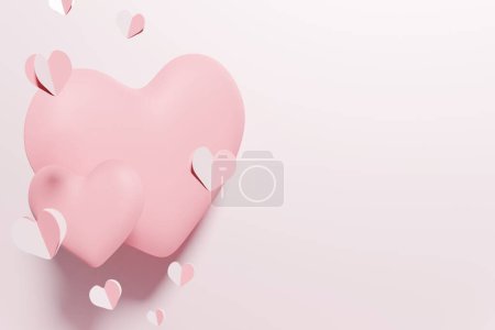 Téléchargez les photos : 3d rendu de motif de cœurs rose pastel sur un fond rose pour la Saint Valentin - en image libre de droit