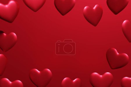 Photo for 3d render of red hearts frame on a red background for Valentines Day project - Royalty Free Image