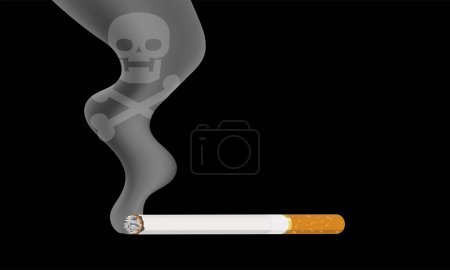 Ilustración de Cigarrillo con humo sobre fondo negro - Imagen libre de derechos
