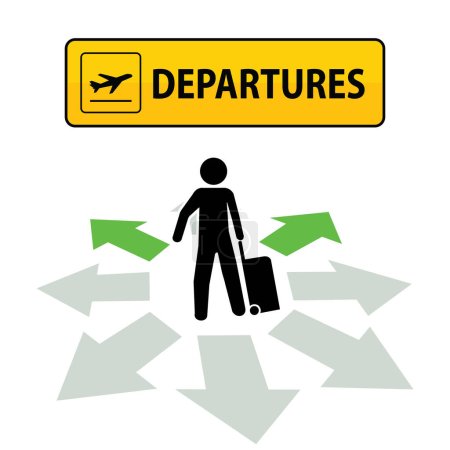 Illustration for Travelling man with suitcase and departures text - Royalty Free Image