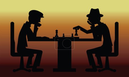 chess game, two senior people, table, vector illustration