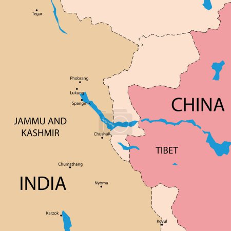 Téléchargez les illustrations : Carte de la Chine et l'Inde conflit frontalier ou conflit, illustration vectorielle - en licence libre de droit