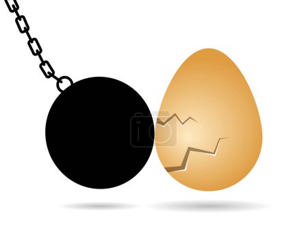 Ilustración de Bola de demolición y huevo agrietado, aislado sobre fondo blanco, ilustración vectorial - Imagen libre de derechos