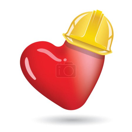 Ilustración de Sombrero duro en el corazón, casco de seguridad, corazón rojo, vector de ilustración - Imagen libre de derechos