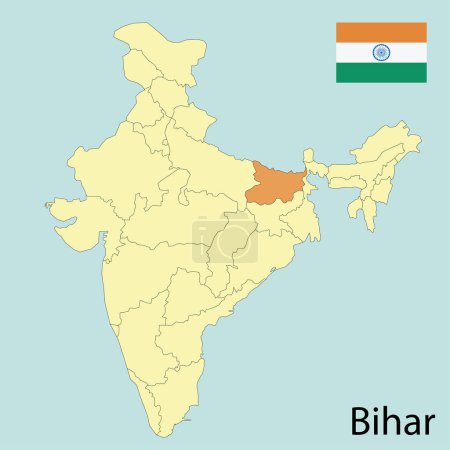 Téléchargez les illustrations : Bihar, carte de L'Inde avec les frontières de l'État - en licence libre de droit