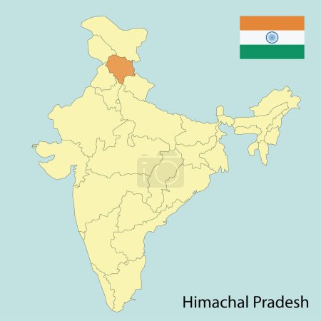 Téléchargez les illustrations : Himachal Pradesh, carte de L'Inde avec les frontières de l'État - en licence libre de droit