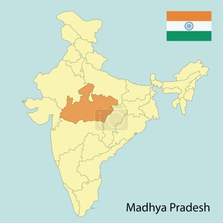 Téléchargez les illustrations : Madhya Pradesh, carte de l'Inde avec les frontières de l'État - en licence libre de droit