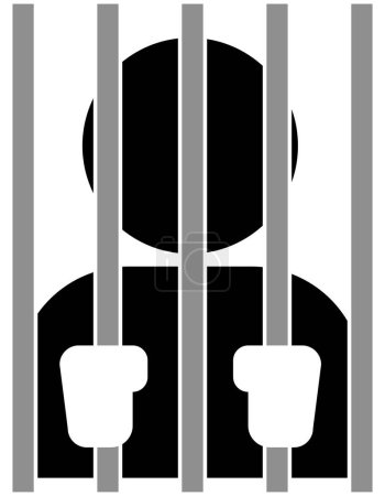 Illustration for Man behind bars, black and white, vector illustration - Royalty Free Image