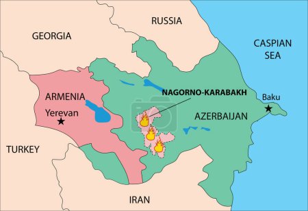 Illustration for Nagorno-Karabakh map, Armenia vs Azerbaijan, vector illustration - Royalty Free Image
