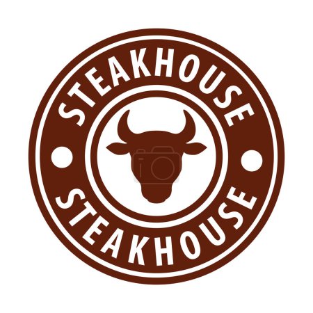 Illustration for Steakhouse or steak house, bull head, brown rubber stamp, vector illustration - Royalty Free Image