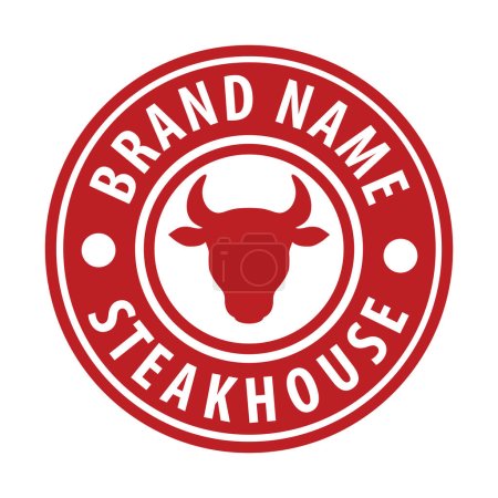 Illustration pour Steakhouse ou steak house, tête de taureau, tampon caoutchouc rouge, illustration vectorielle - image libre de droit