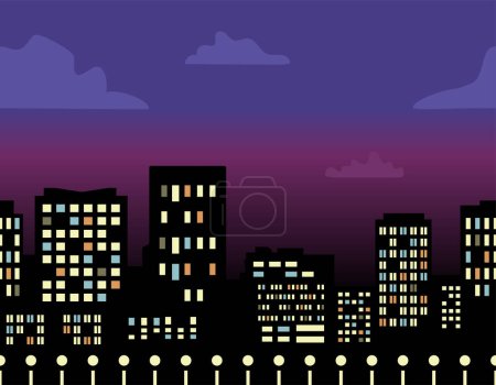 Téléchargez les illustrations : Paysage urbain la nuit, illustration vectorielle - en licence libre de droit