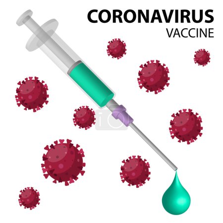 Illustration for Coronavirus, covid-19, syringe with medicine or red vaccine, vector illustration - Royalty Free Image
