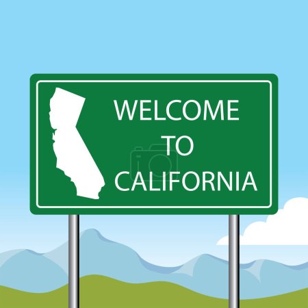 Téléchargez les illustrations : Bienvenue au panneau routier californien, illustration vectorielle - en licence libre de droit