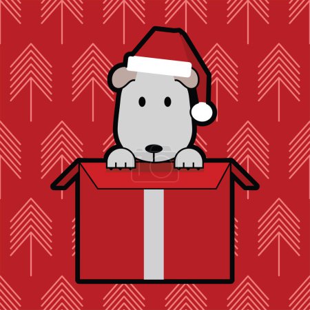 Illustration for Christmas tree pattern and dog in gift box - Royalty Free Image