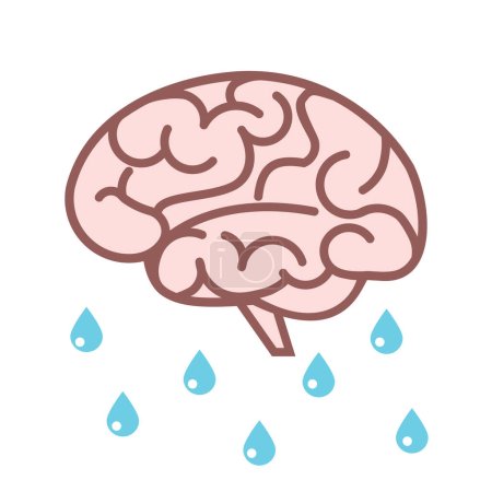 Téléchargez les illustrations : Cerveau humain et pluie, icône web - en licence libre de droit