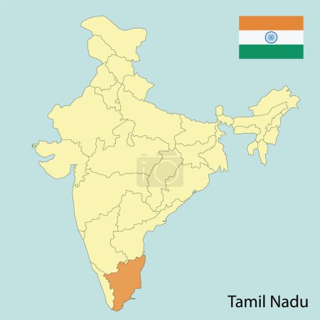 Téléchargez les illustrations : Carte de l'Inde états drapeau tamil nadu - en licence libre de droit