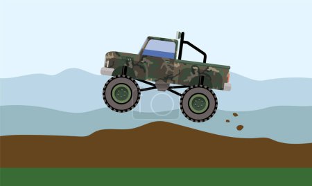Ilustración de Camión monstruo en la pista de tierra, icono web - Imagen libre de derechos