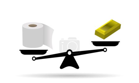 Illustration for Scales panic toilet paper gold bar, web icon - Royalty Free Image