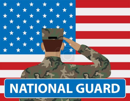 Illustration for Back view of soldier and UISA flag, national guard, web icon - Royalty Free Image
