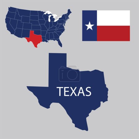 Téléchargez les illustrations : Texas drapeau carte Etats-Unis - en licence libre de droit