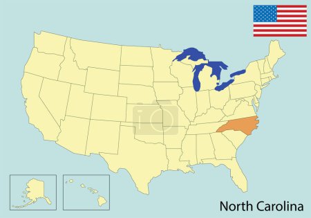 Illustration for Usa map colors flag north carolina - Royalty Free Image