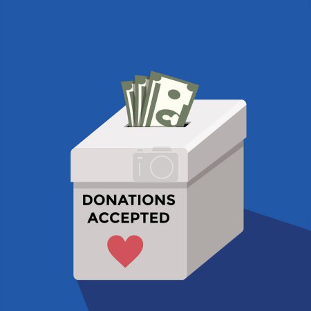 Ilustración de Donations accepted, money contribution, money going to the box, vector illustration - Imagen libre de derechos