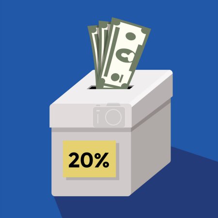 Ilustración de Twenty percent, tithe box, money going to the box, vector illustration - Imagen libre de derechos