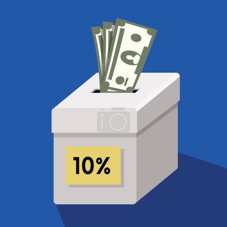 tithe box, money going to the box, ten percent, vector illustration