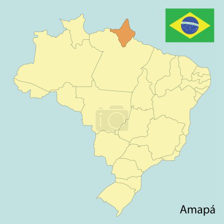 Ilustración de State of Amapa, map of brazil with states, vector illustration - Imagen libre de derechos