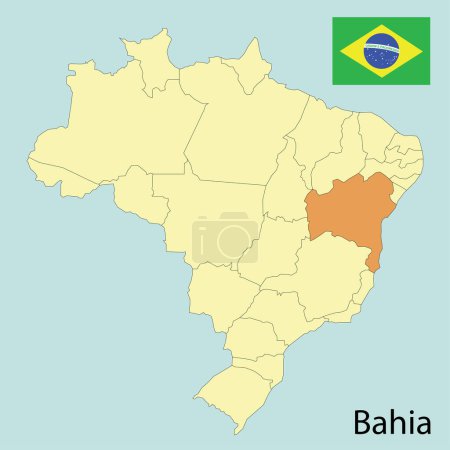 Ilustración de Bahia state, map of brazil with states, vector illustration - Imagen libre de derechos