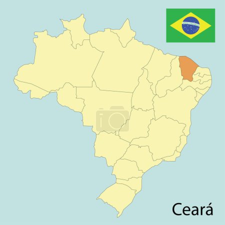 Ilustración de Ceara state, map of brazil with states, vector illustration - Imagen libre de derechos