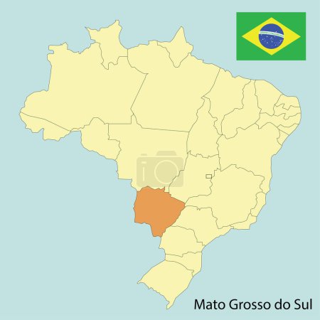 Ilustración de Mato grosso do sul, map of brazil with states, vector illustration - Imagen libre de derechos