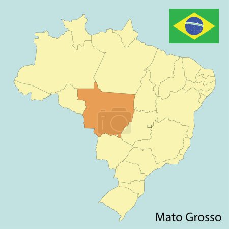 Illustration for Mato grosso, map of brazil with states, vector illustration - Royalty Free Image