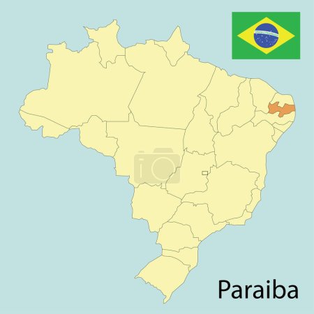 Ilustración de Paraiba, map of brazil with states, vector illustration - Imagen libre de derechos