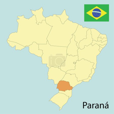 Ilustración de Parana, map of brazil with states, vector illustration - Imagen libre de derechos