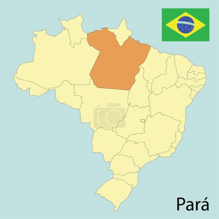 Illustration for Para, map of brazil with states, vector illustration - Royalty Free Image