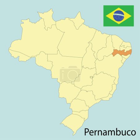 Illustration for Pernambuco, map of brazil with states, vector illustration - Royalty Free Image