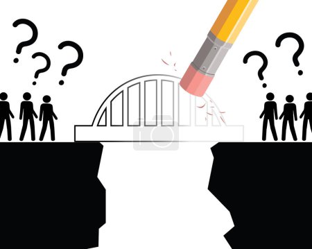 Illustration for Erasing bridge between two groups of people, vector illustration - Royalty Free Image