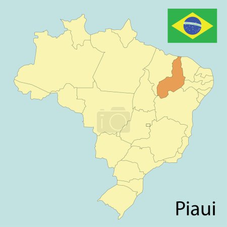 Ilustración de Piaui, map of brazil with states, vector illustration - Imagen libre de derechos