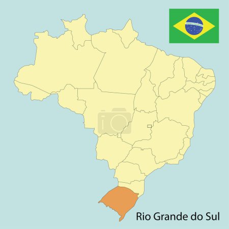 Illustration for Rio grande do sul on map of brazil with states, vector illustration - Royalty Free Image