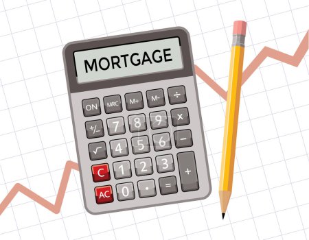 Ilustración de Mortgage concept with calculator and pen, vector illustration - Imagen libre de derechos