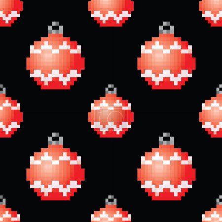 pixelated christmass ball, seamless pattern, decoration, red and black color, vector illustration 