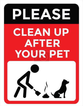 Illustration for Clean up after your pet dog, please, red and black color, vector illustration - Royalty Free Image
