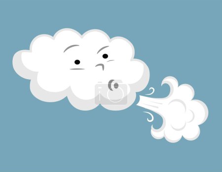 Téléchargez les illustrations : Blue cloud with face, blowing, white background, vector iilustration - en licence libre de droit