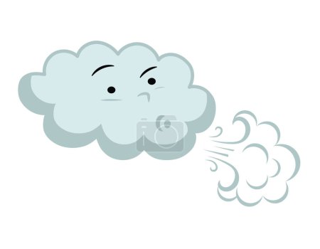 Téléchargez les illustrations : Blue cloud with face, blowing, white background, vector iilustration - en licence libre de droit