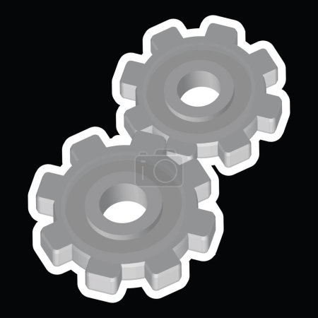 Ilustración de Cogwheels or metal gears, black background, 3d like vector illustration - Imagen libre de derechos