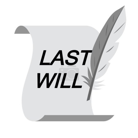 Illustration for Last will on paper and quill or feather in black and white, vector illustration - Royalty Free Image