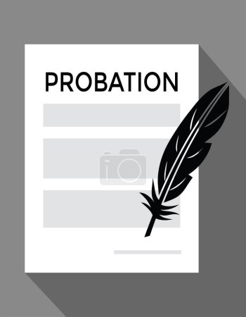 Illustration for Probation paper and quill orfeather in black and white, vector illustration - Royalty Free Image