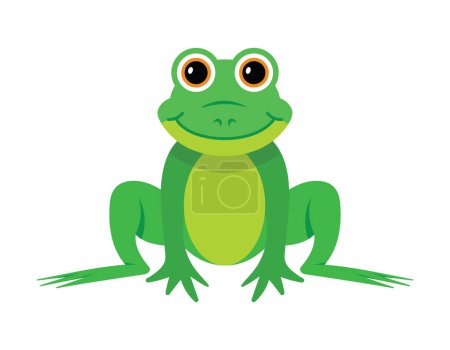Téléchargez les illustrations : Green frog, cyte cartoon style, vector illustration - en licence libre de droit